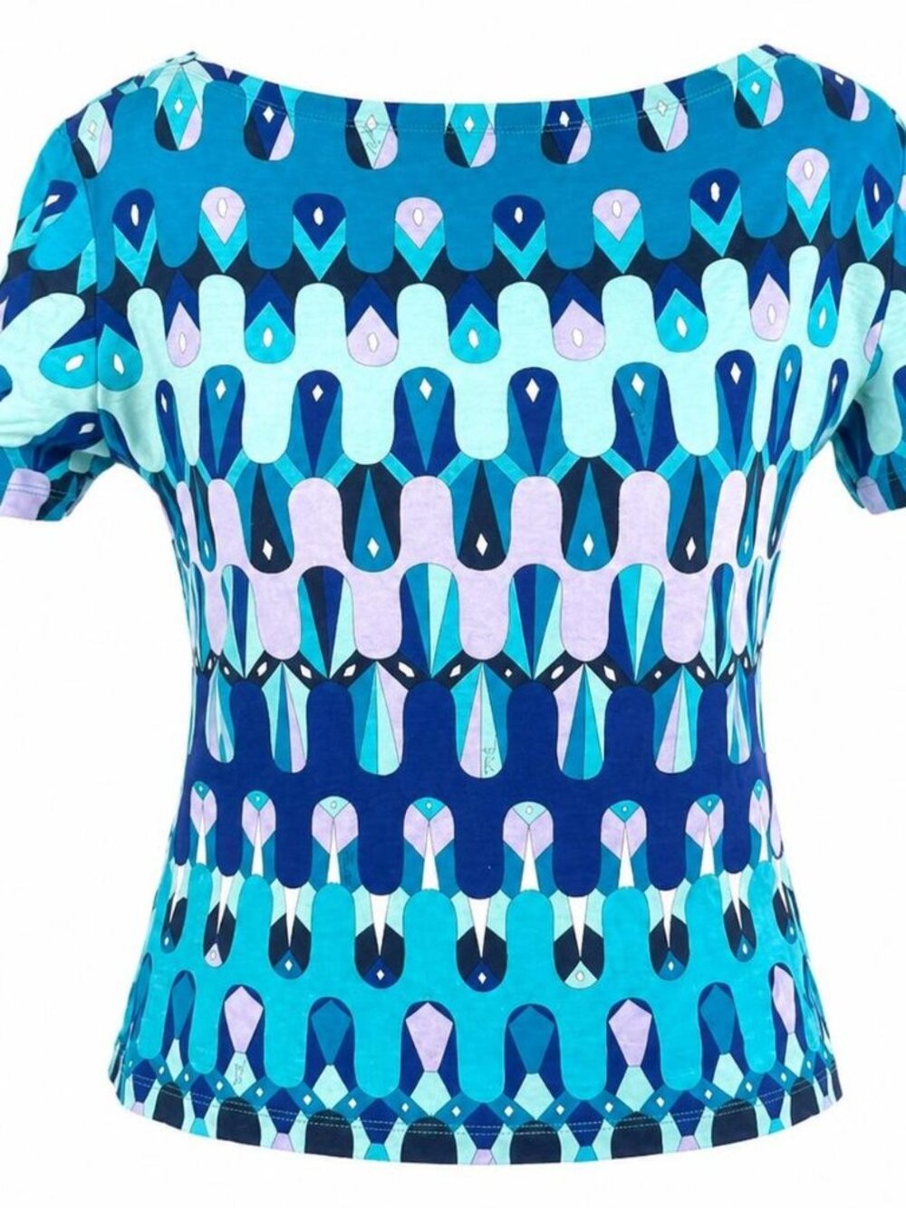 INSANE Emilio Pucci T-Shirt with geometric pattern in purple and blue shades